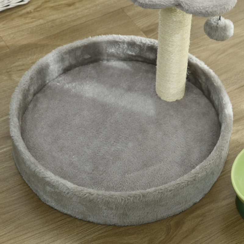 PawHut 44cm Cat Tree with Sisal Cat Scratching Post, Toy Ball - Light Grey