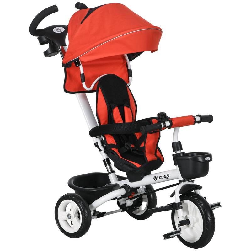 HOMCOM 6 in 1 Red Trike for Toddler 1-5 Years with Parent Handle