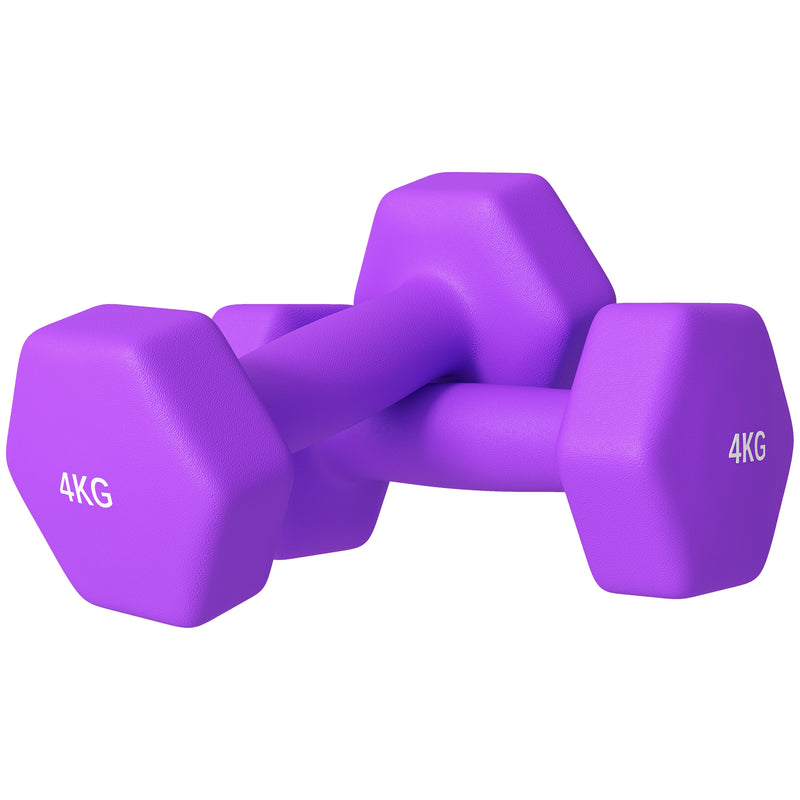 SPORTNOW Set of 2 Hexagonal Dumbbells Weights Pair, 2 x 4kg, Purple