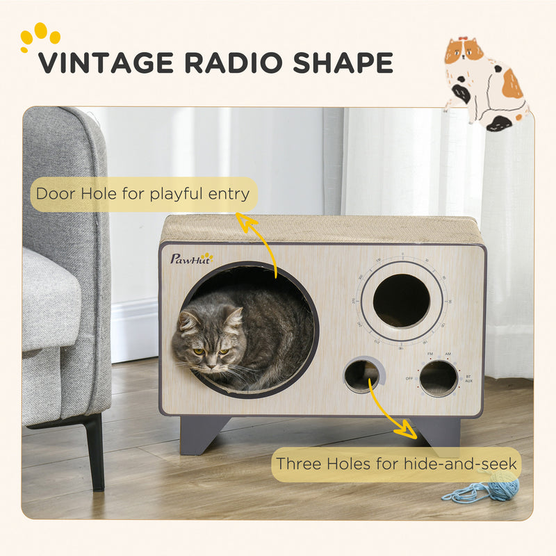 PawHut Radio Shape Cat Scratching Board with Catnip, Natural Wood Finish