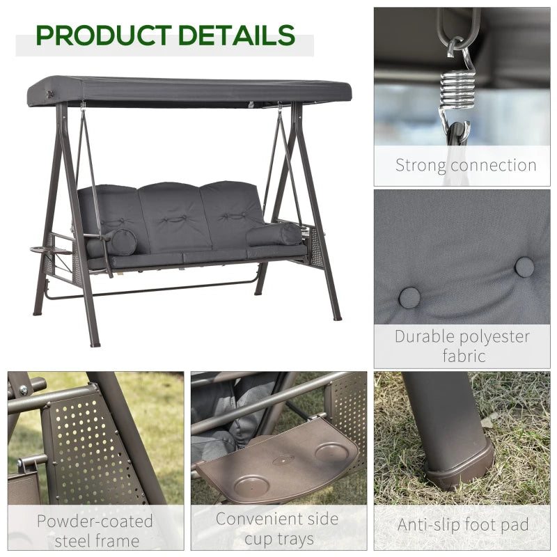 Outsunny Garden Swing Seat 3 Seater - Grey