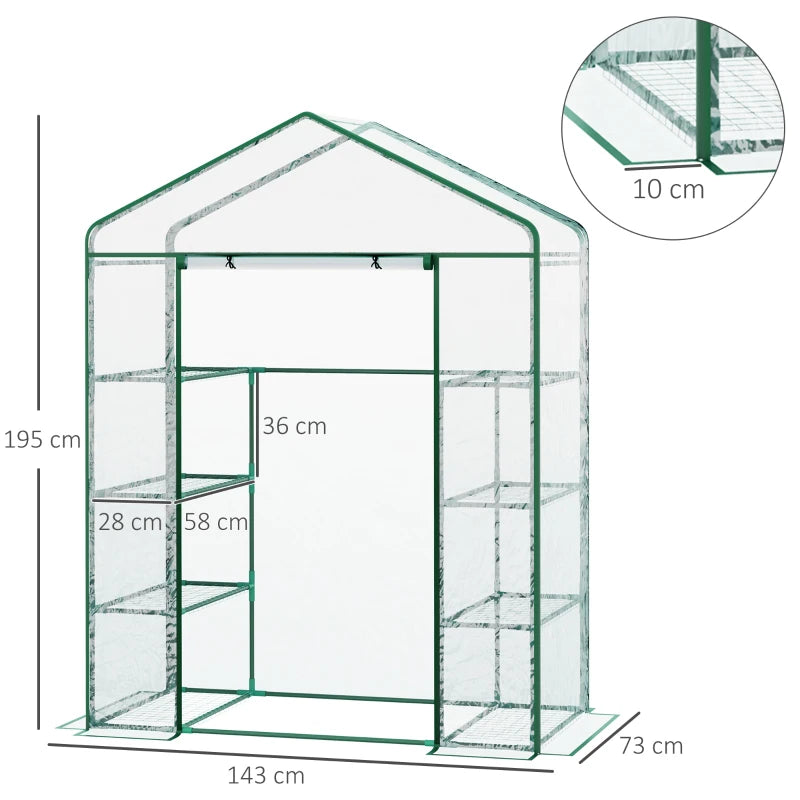 Outsunny Mini Greenhouse with 4 Tier 143 L x 73W x 195H cm