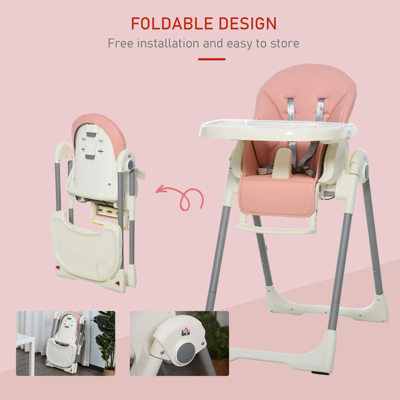 HOMCOM Babies Foldable PU Highchair Pink