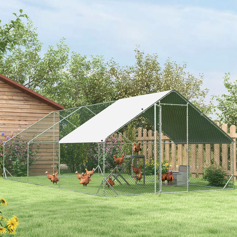 PawHut Walk In Chicken Run Large Galvanised Chicken Coop w/ Cover 6 x 3 x 2m