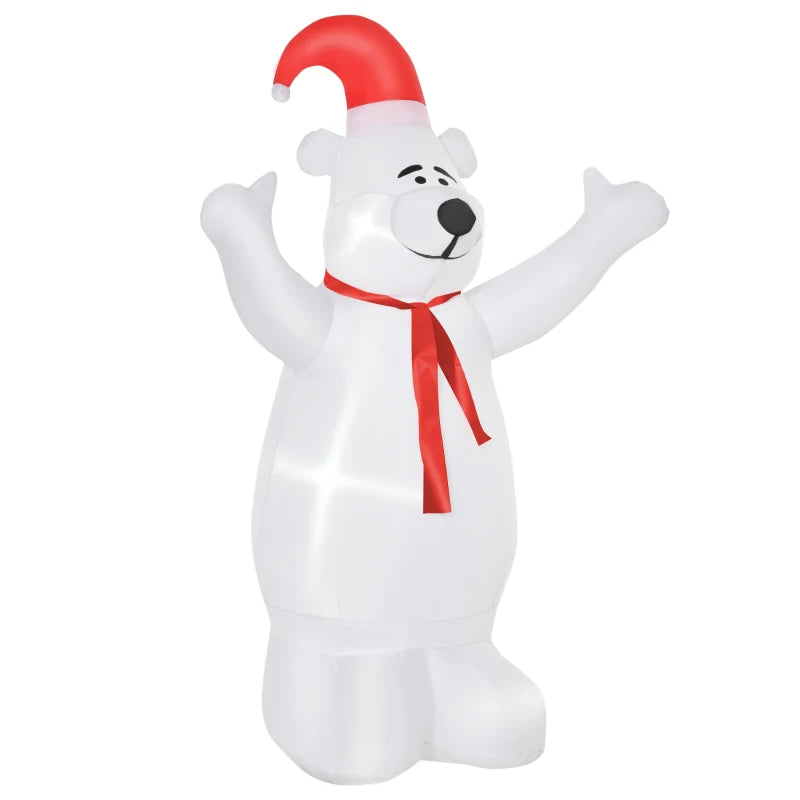 HOMCOM Christmas Time 6ft Inflatable Bear Decoration W/LED Lights, Polyester-Multicolour