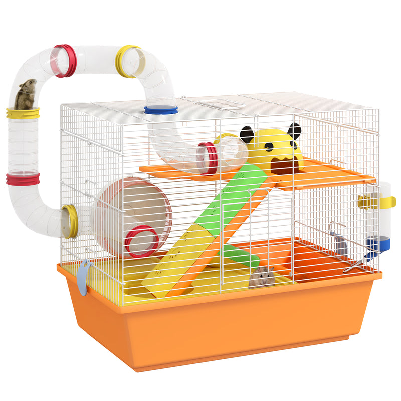 PawHut Hamster Cage, 3 Tiers Gerbil Cage for Dwarf Hamsters with Tubes, Ladder