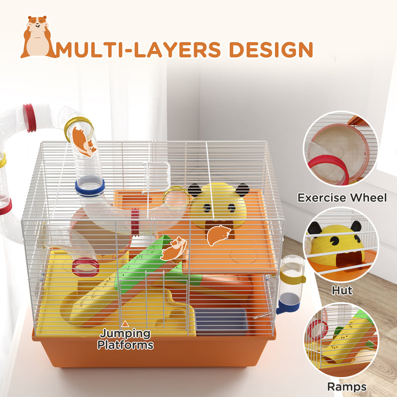 PawHut Hamster Cage, 3 Tiers Gerbil Cage for Dwarf Hamsters with Tubes, Ladder