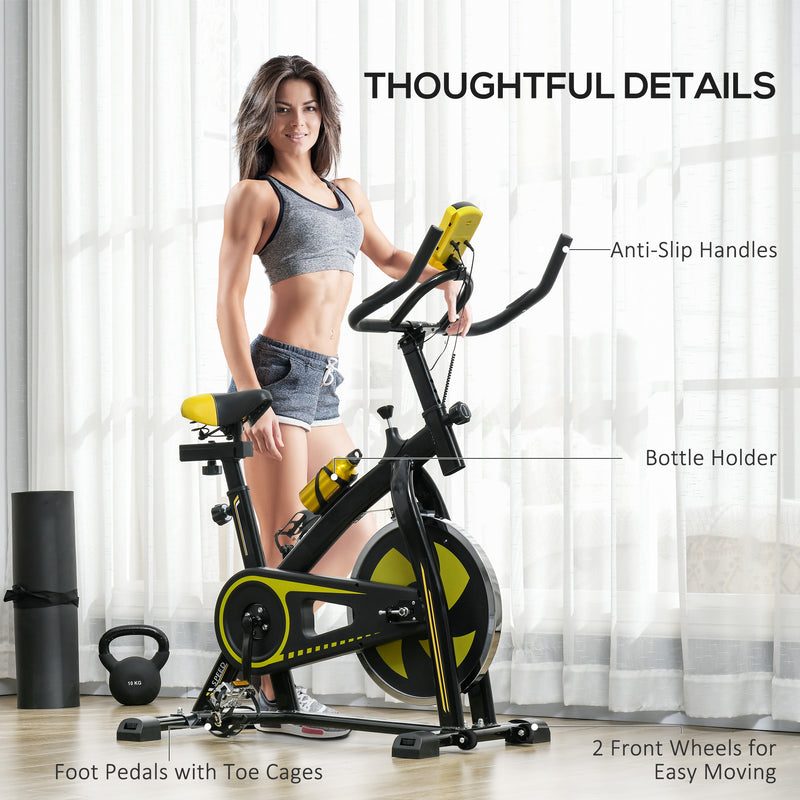 SPORTNOW Indoor Exercise Bike Stationary Bike for Home Gym Workout, Yellow