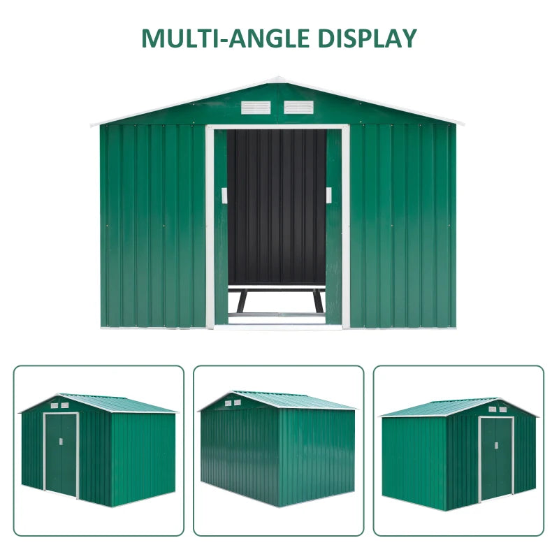 Outsunny  Galvanised Metal Garden Shed   9ft  X 6ft - Green