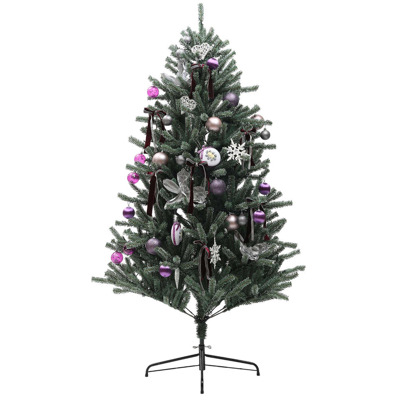 HOMCOM 6ft Artificial Prelit Christmas Tree w/ LED Lights, Purple Ornaments