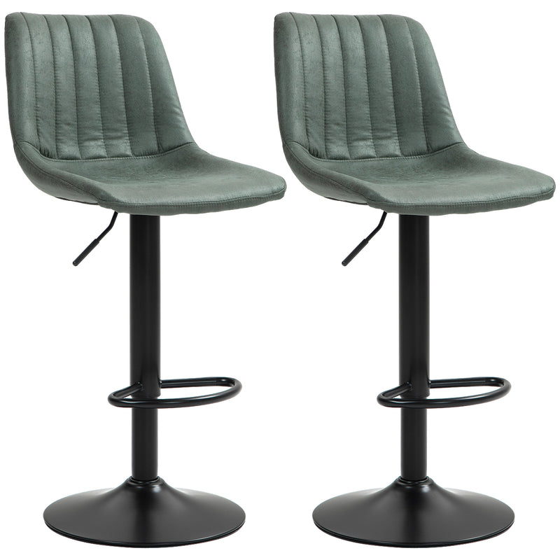 HOMCOM Set Of 2 Microfibre Retro Tub Bar Stools Metal Frame Footrest Seat Green