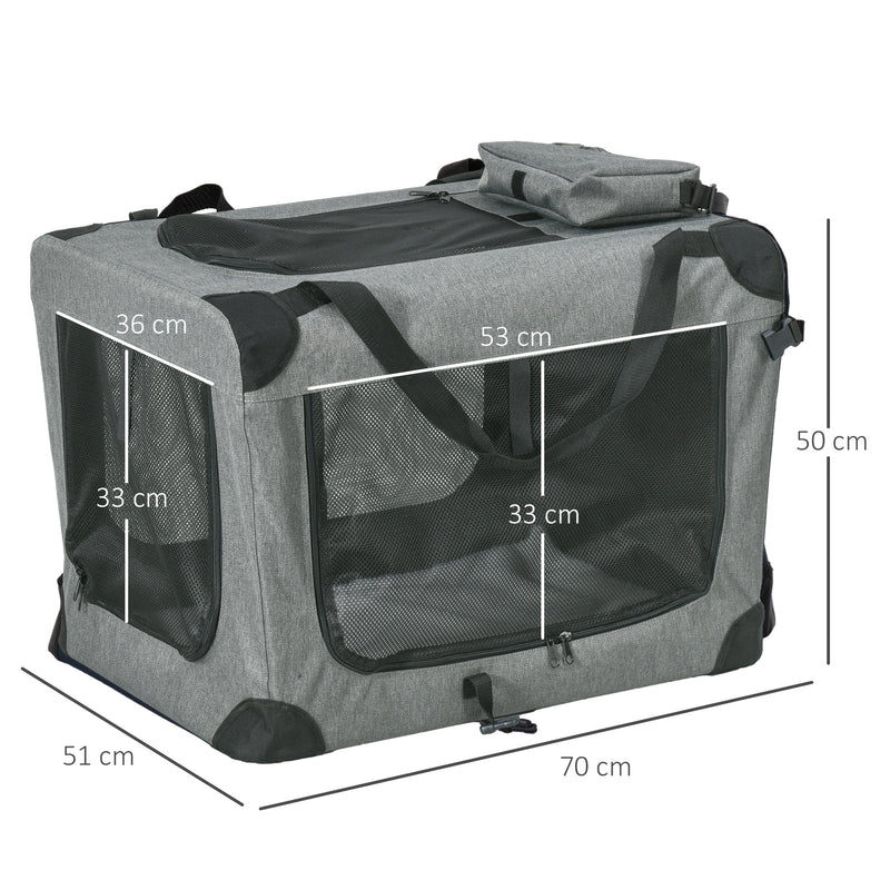 PawHut Folding Pet Carrier Bag House W/ Cushion Storage, Grey 70x51x50cm