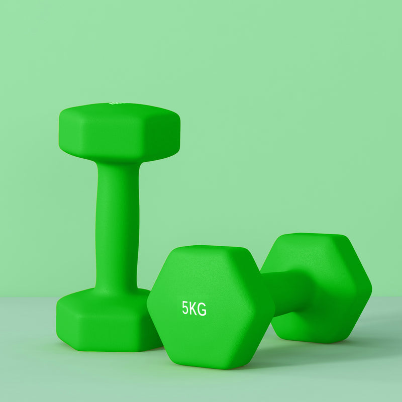 SPORTNOW Set of 2 Hexagonal Dumbbells Weights Pair, 2 x 5kg, Green