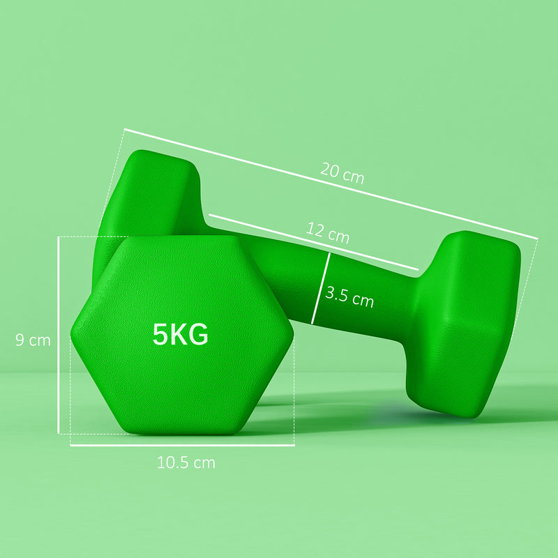 SPORTNOW Set of 2 Hexagonal Dumbbells Weights Pair, 2 x 5kg, Green