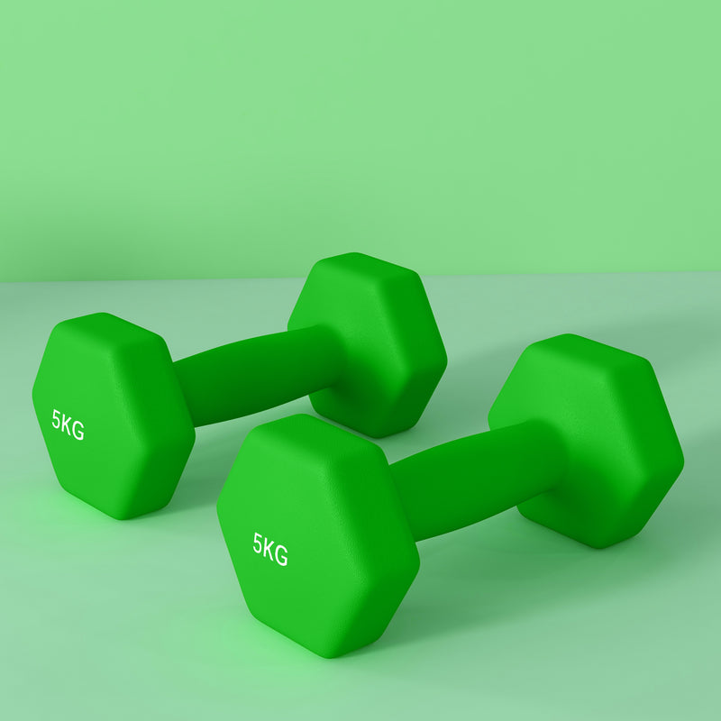 SPORTNOW Set of 2 Hexagonal Dumbbells Weights Pair, 2 x 5kg, Green