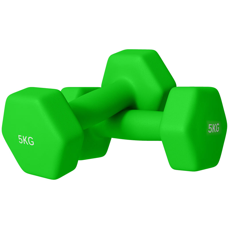 SPORTNOW Set of 2 Hexagonal Dumbbells Weights Pair, 2 x 5kg, Green