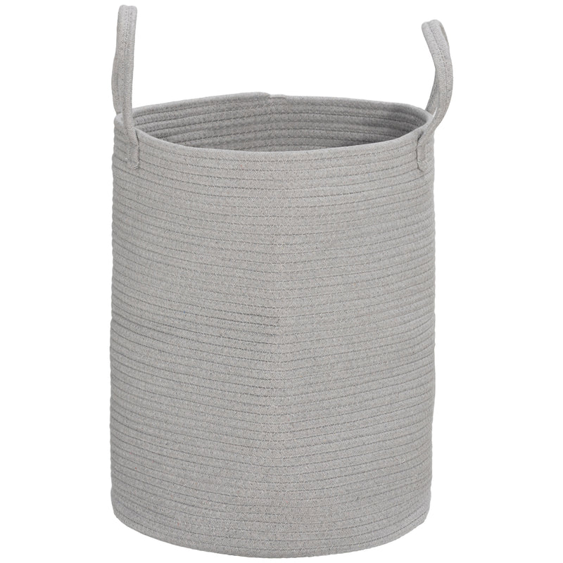 HOMCOM 36L Cotton Rope Laundry Basket with Handles for Pillows Clothes Grey