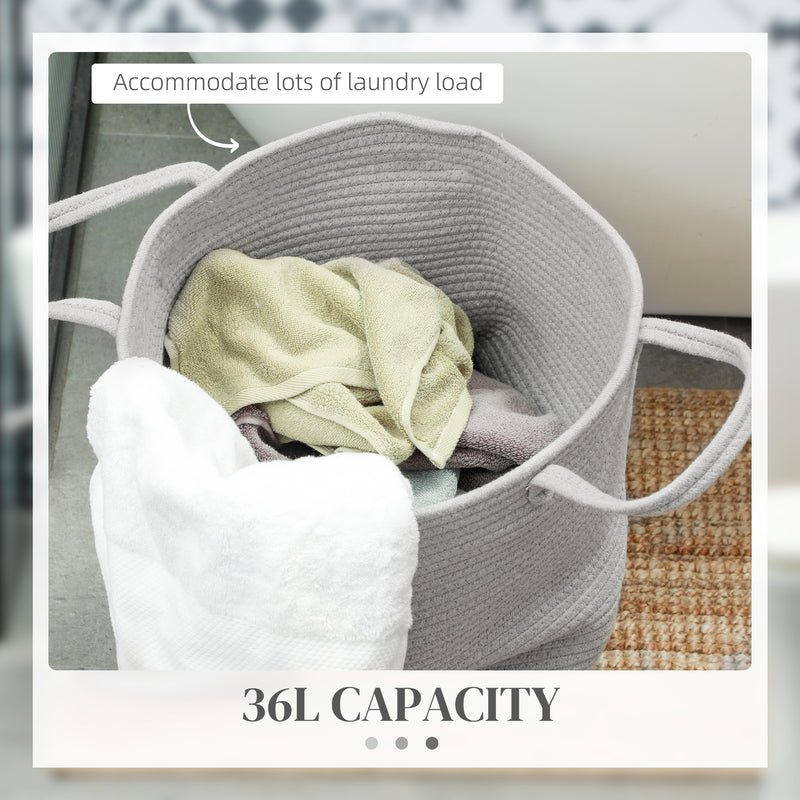 HOMCOM 36L Cotton Rope Laundry Basket with Handles for Pillows Clothes Grey