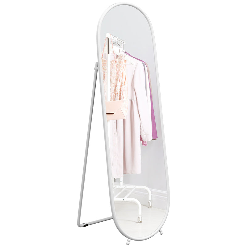 HOMCOM Oval Full Length Mirror with Metal Frame Hanging or Leaning White