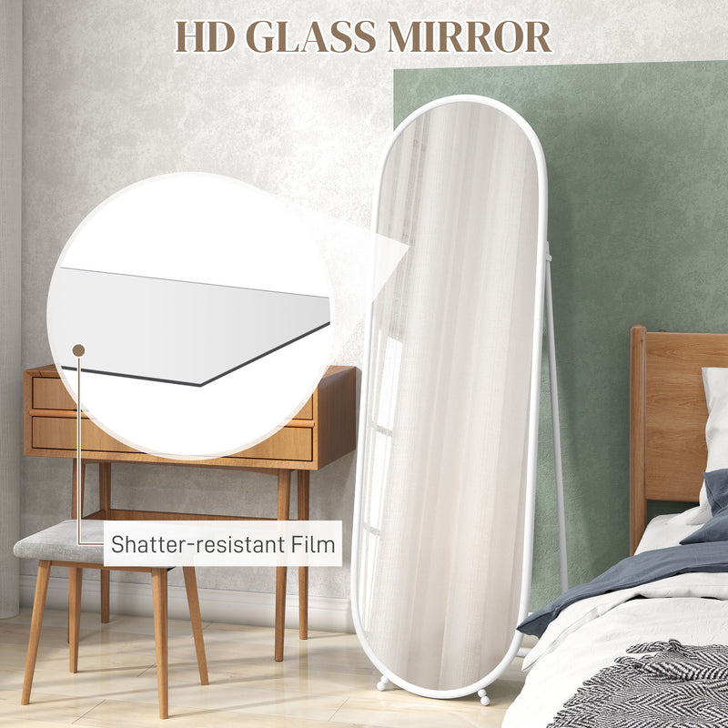 HOMCOM Oval Full Length Mirror with Metal Frame Hanging or Leaning White