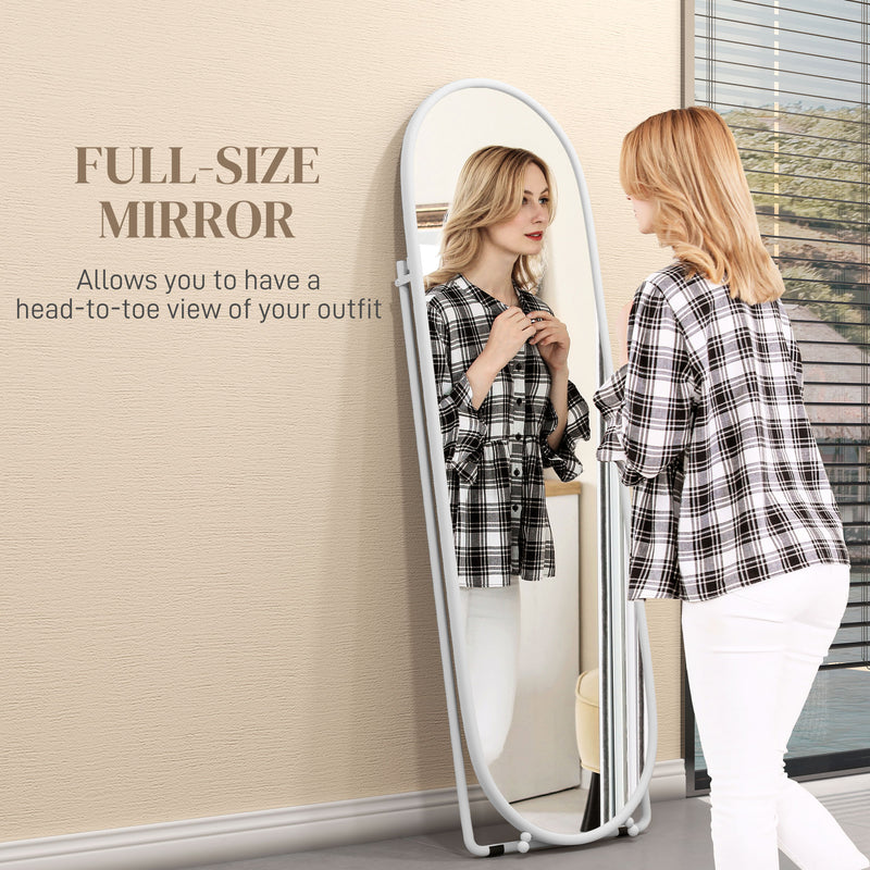 HOMCOM Oval Full Length Mirror with Metal Frame Hanging or Leaning White