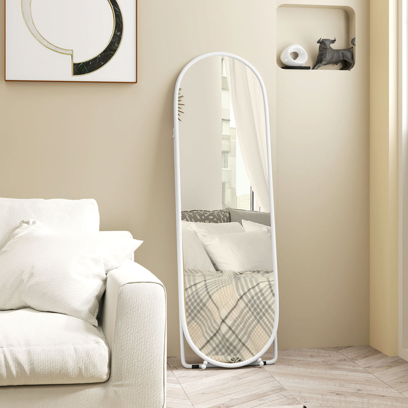 HOMCOM Oval Full Length Mirror with Metal Frame Hanging or Leaning White