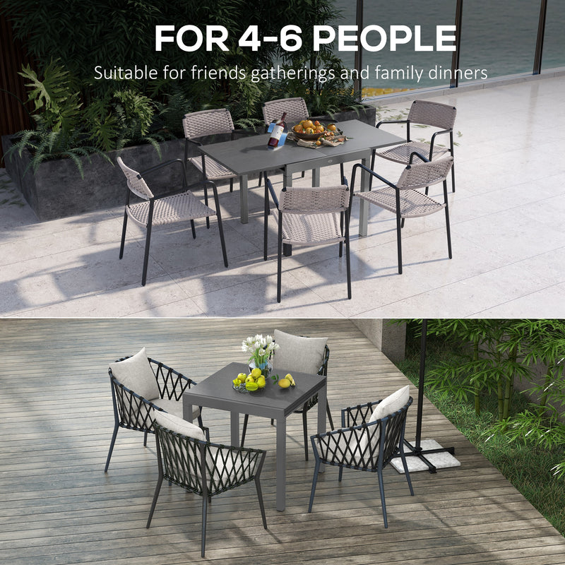 Outsunny Extendable Garden Table for 6 with Aluminium Frame for Patio, Balcony