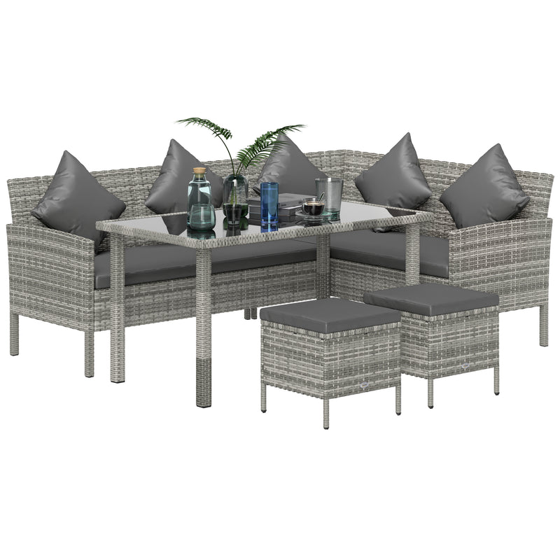 Outsunny 5Pcs Rattan Dining Corner Sofa Set, Garden Furniture Set, Dark Grey