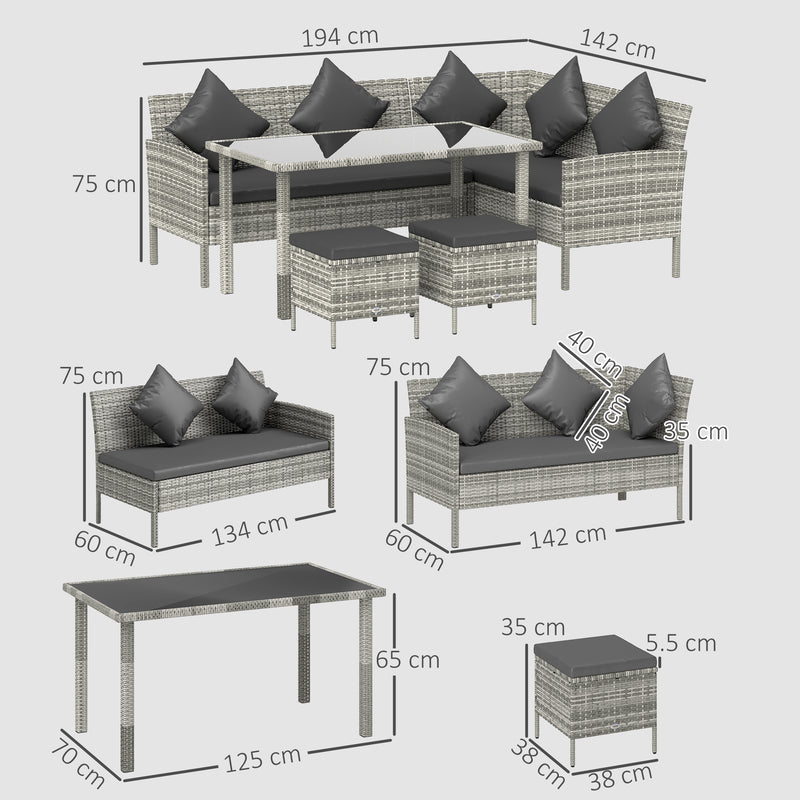 Outsunny 5Pcs Rattan Dining Corner Sofa Set, Garden Furniture Set, Dark Grey