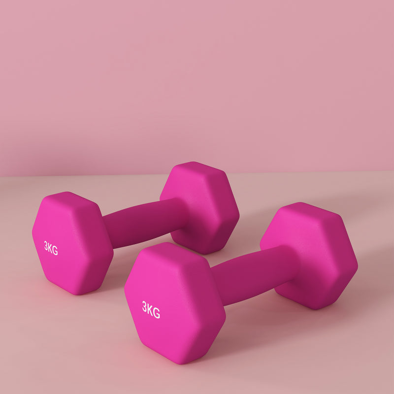 SPORTNOW Set of 2 Hexagonal Dumbbells Weights Pair, 2 x 3kg, Pink