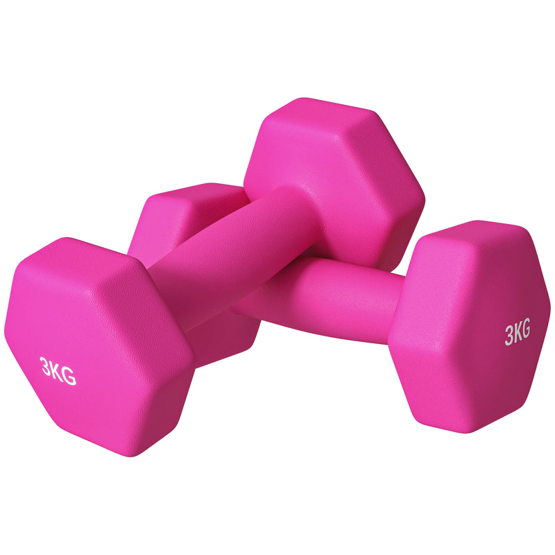 SPORTNOW Set of 2 Hexagonal Dumbbells Weights Pair, 2 x 3kg, Pink