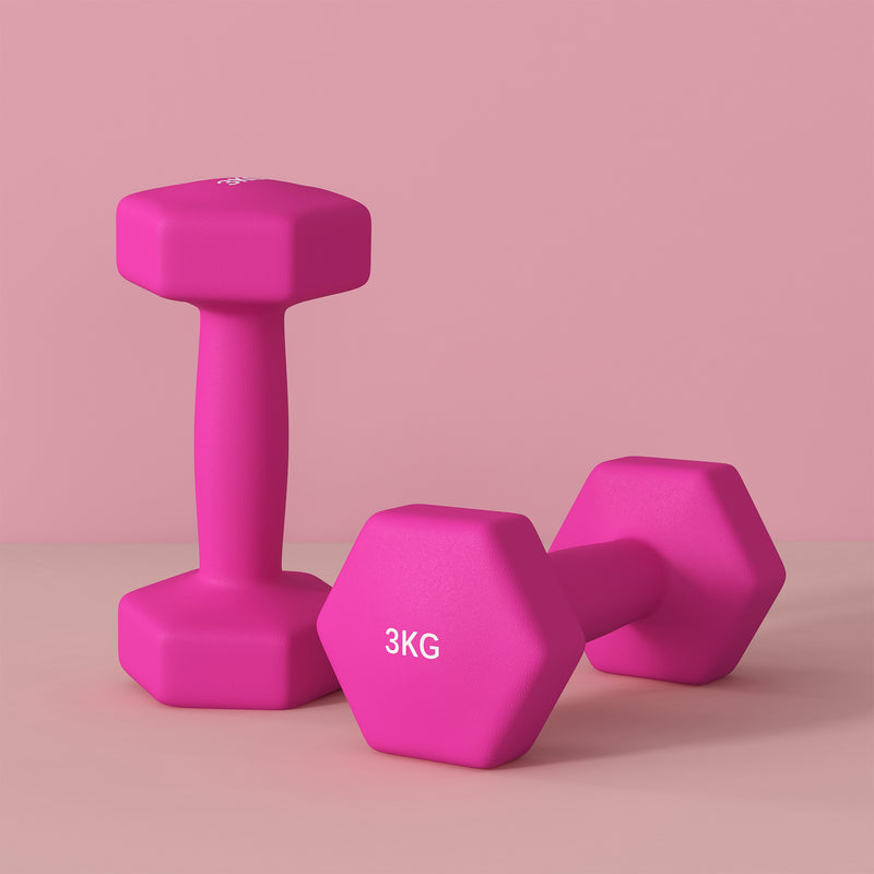 SPORTNOW Set of 2 Hexagonal Dumbbells Weights Pair, 2 x 3kg, Pink