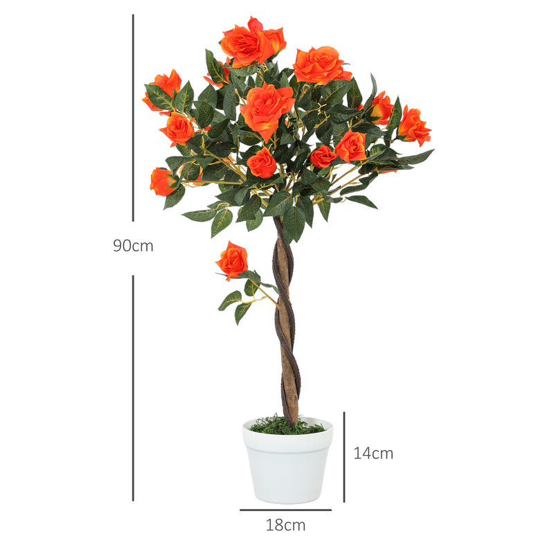 Outsunny Set of 2 90cm Artificial Rose Tree, Fake Decorative Plant