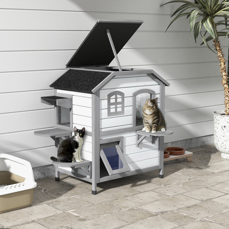 PawHut Kitten Condo with Openable Roof, Catio Enclosure Furniture, White