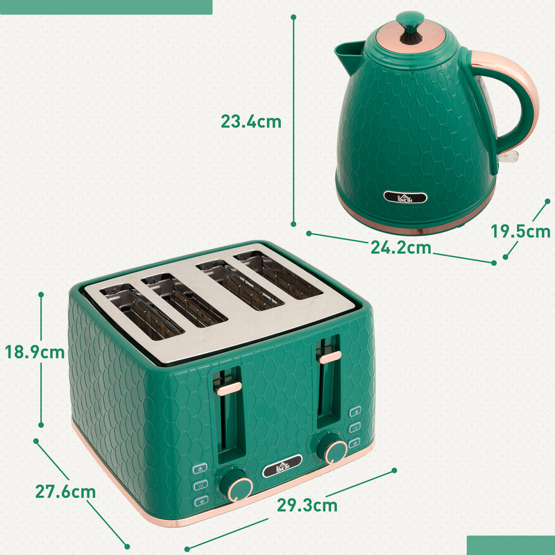 HOMCOM 1.7L Kettle and Toaster Set with Defrost Reheat and Crumb Tray Green