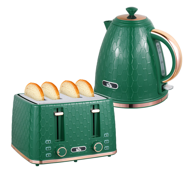 HOMCOM 1.7L Kettle and Toaster Set with Defrost Reheat and Crumb Tray Green