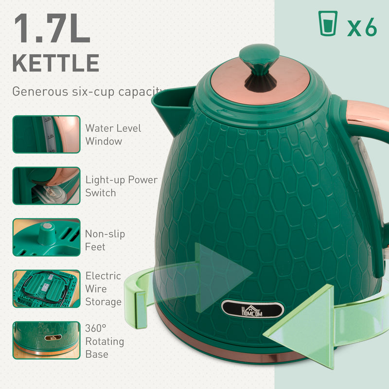 HOMCOM 1.7L Kettle and Toaster Set with Defrost Reheat and Crumb Tray Green