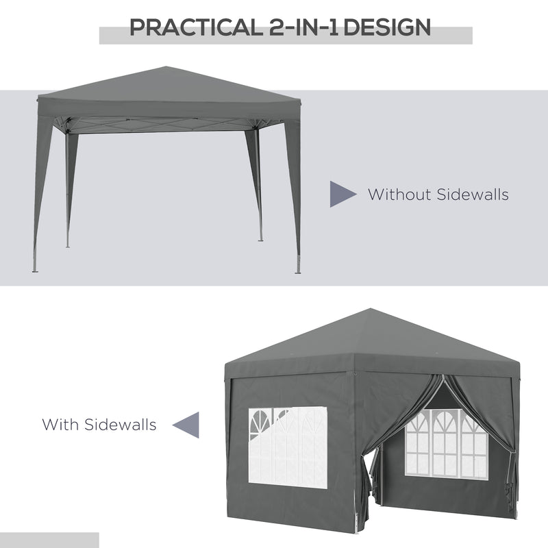 Outsunny 3mx3m Pop Up Gazebo Party Tent Canopy Marquee with Storage Bag Grey