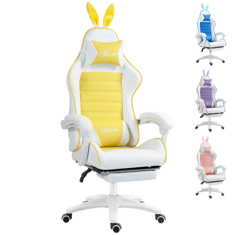 Vinsetto Racing Style Gaming Chair with Footrest Removable Rabbit Ears, Yellow