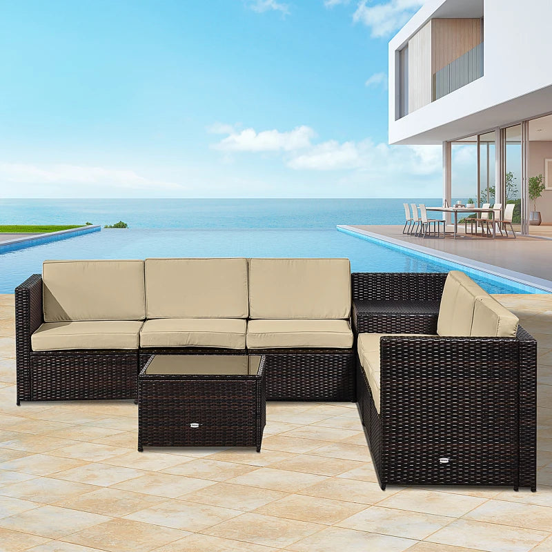 Outsunny Rattan Corner Sofa Set with Table - Brown