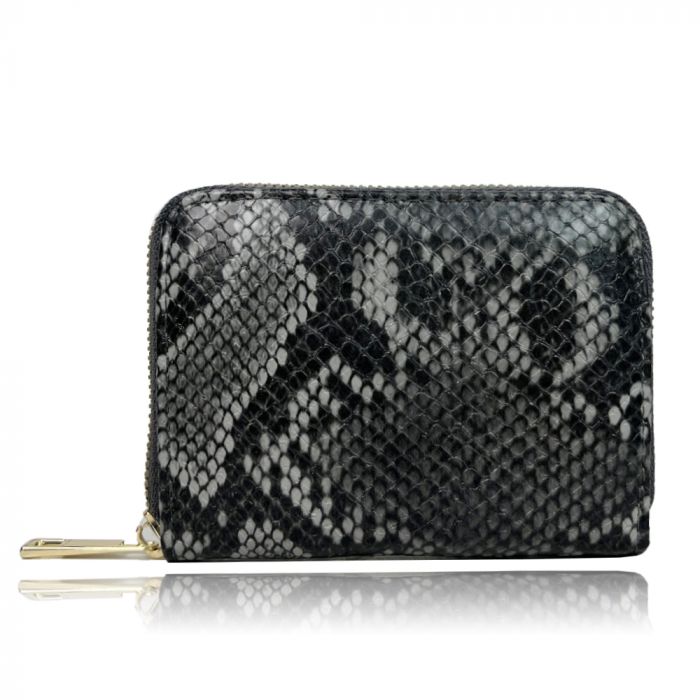 Snake Print Short Purse - Black