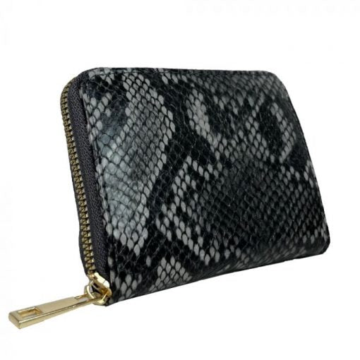 Snake Print Short Purse - Black