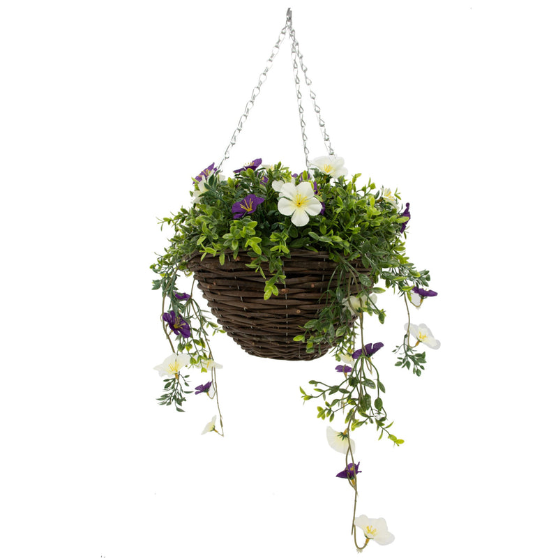 Artifical Flower Hanging Basket - White