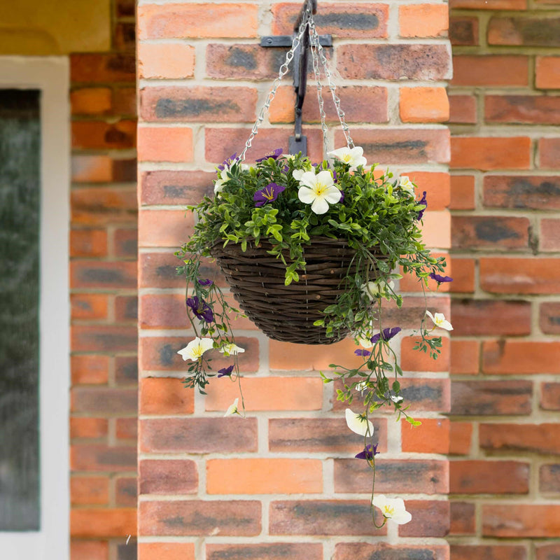 Artifical Flower Hanging Basket - White