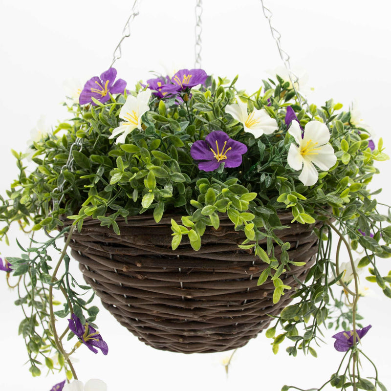 Artifical Flower Hanging Basket - White