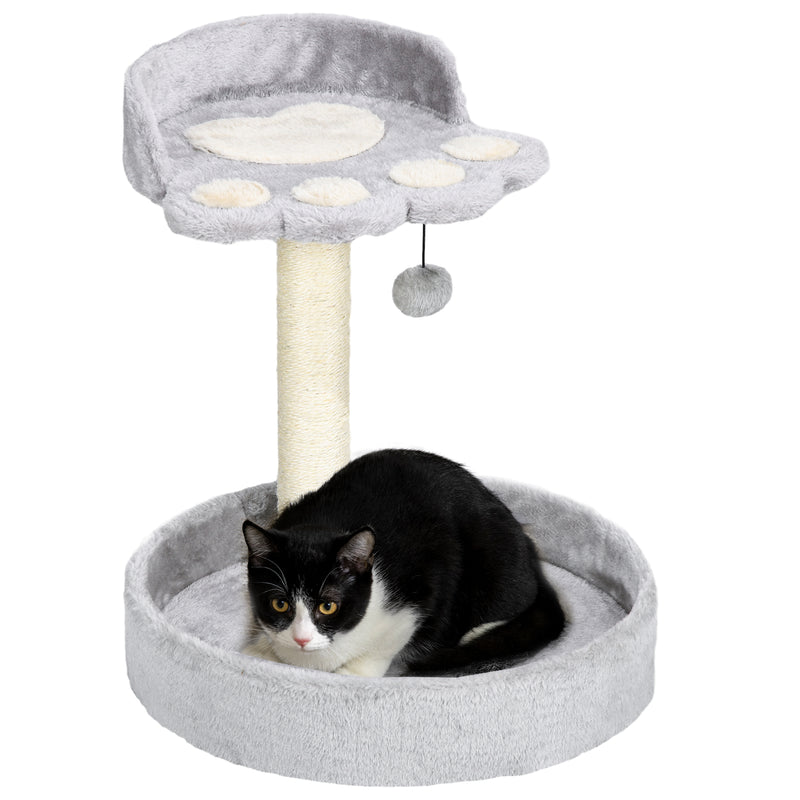 PawHut 44cm Cat Tree with Sisal Cat Scratching Post, Toy Ball - Light Grey