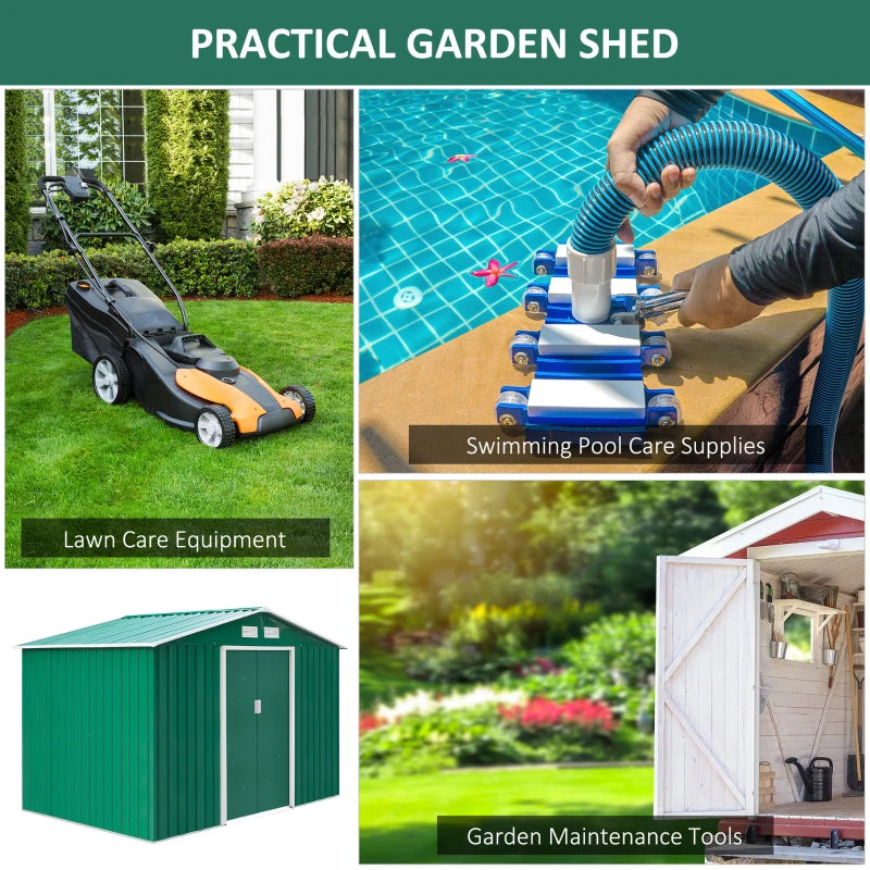 Outsunny  Galvanised Metal Garden Shed   9ft  X 6ft - Green