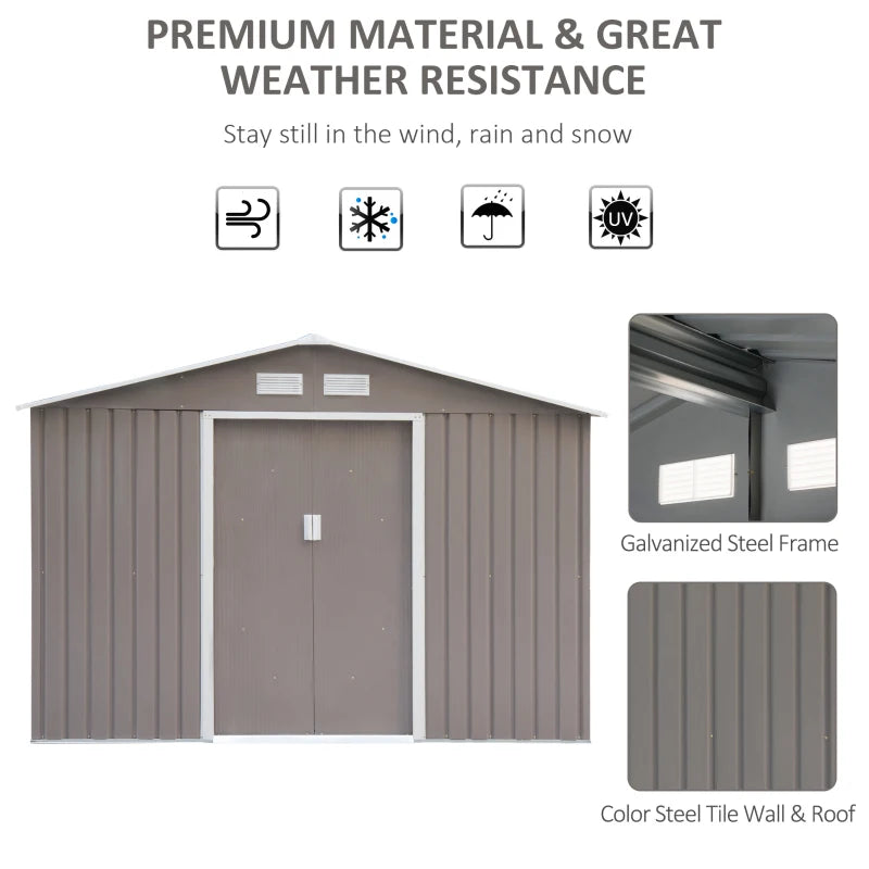 Outsunny Storage Shed in Galvanised Steel with Sliding Door 9ft x 6ft - Grey