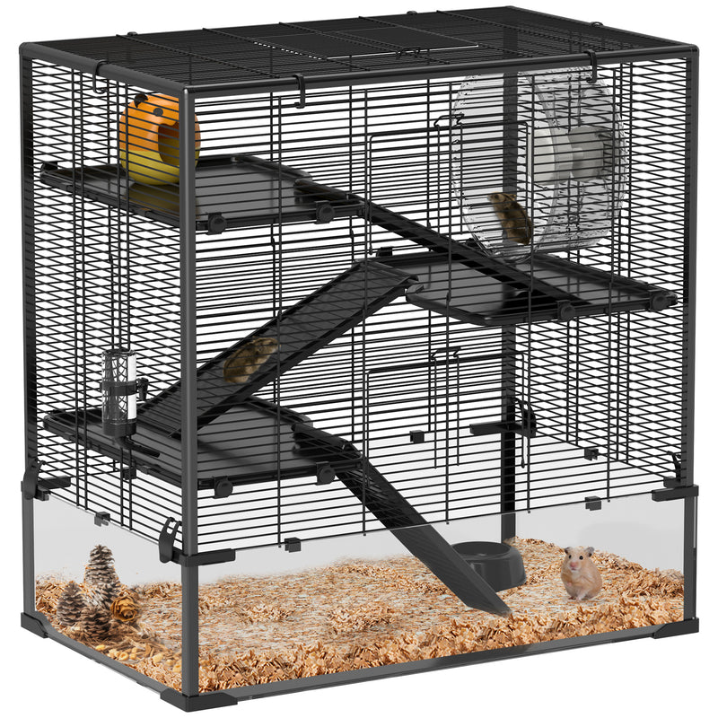 PawHut 4 Tiers Hamster Cage w/ Deep Tempered Glass Bottom 78.5 x 48.5 x 80cm