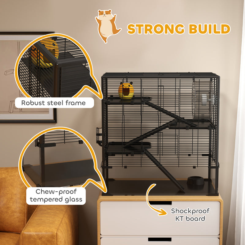 PawHut 4 Tiers Hamster Cage w/ Deep Tempered Glass Bottom 78.5 x 48.5 x 80cm